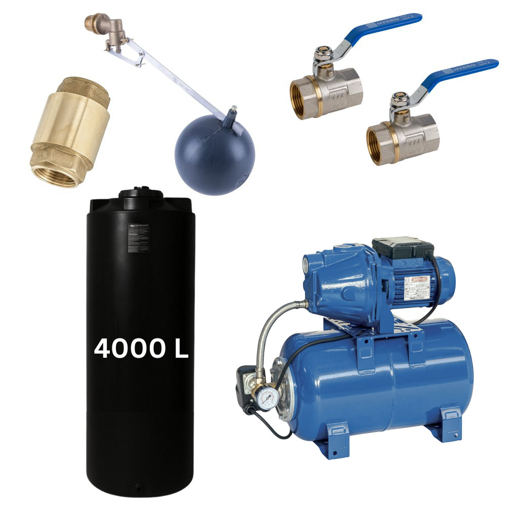 Κιτ "Πόσιμου Νερού 4000L" με δεξαμενή νερού Mavil (μαύρη, κυλινδρική) και αντλία νερού Speroni | Δεξαμενές Νερού |  |