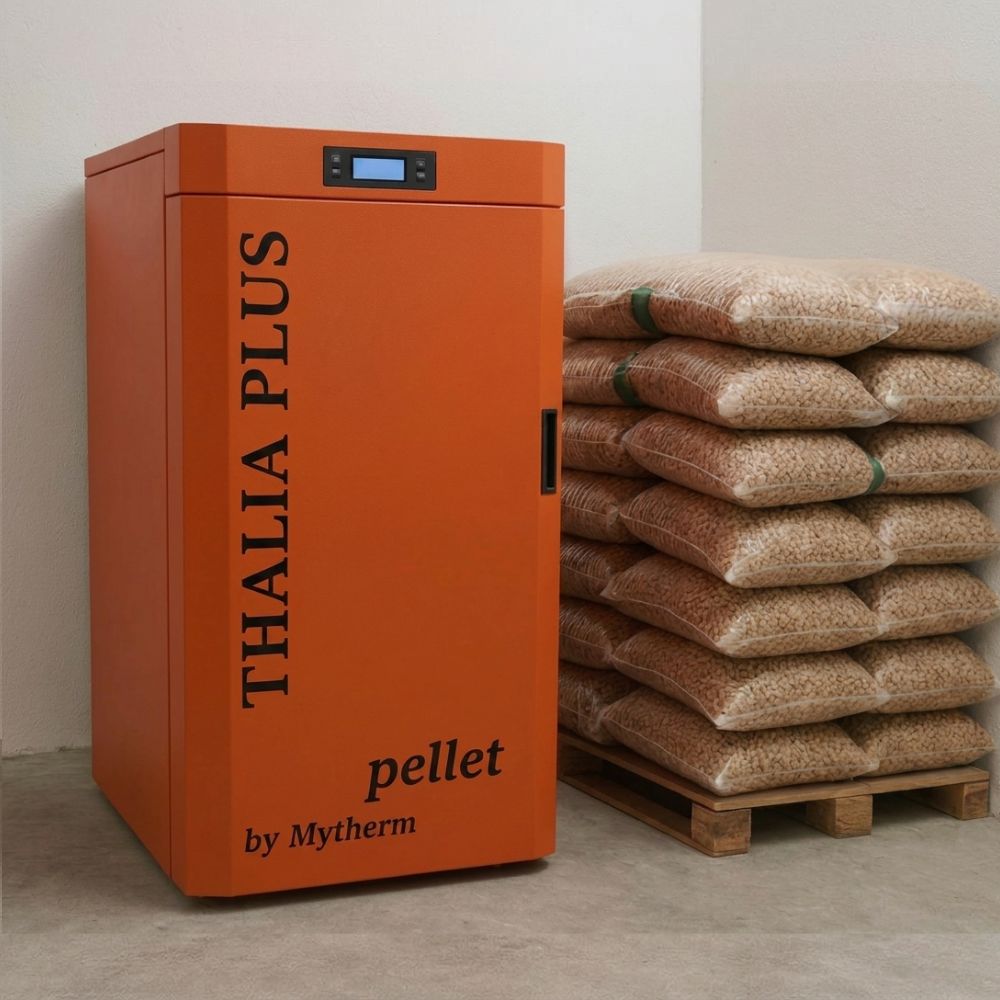Λέβητας πέλλετ Mytherm Thalia Plus 35 πορτοκαλί, 35kW | Υδραυλικές Σόμπες Pellet | Σόμπες Pellet |