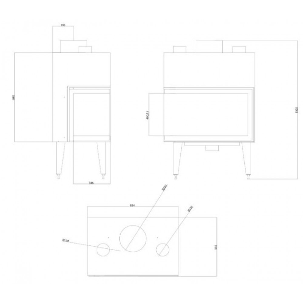 Ενεργειακό τζάκι Balkan Energy ATS STABLE AIR CORNER 800, με αεραγωγούς, δεξιά, 15.15kW | Μοντέρνα Τζάκια | Ενεργειακά Τζάκια |