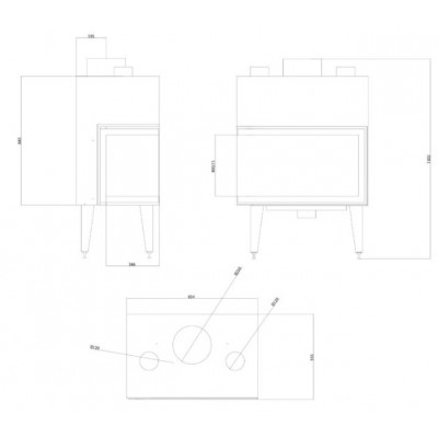 Ενεργειακό τζάκι Balkan Energy ATS STABLE AIR CORNER 800, με αεραγωγούς, αριστερά, 15.15kW - Μοντέρνα Τζάκια