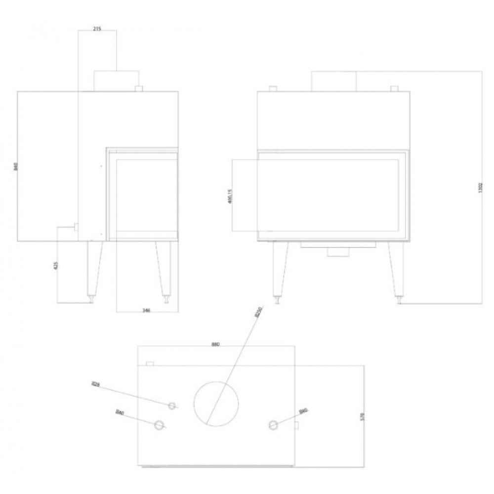 Ενεργειακό τζάκι καλοριφέρ Balkan Energy ATS STABLE HYDRO CORNER 800, δεξιά, 24.58kW | Μοντέρνα Τζάκια | Ενεργειακά Τζάκια |
