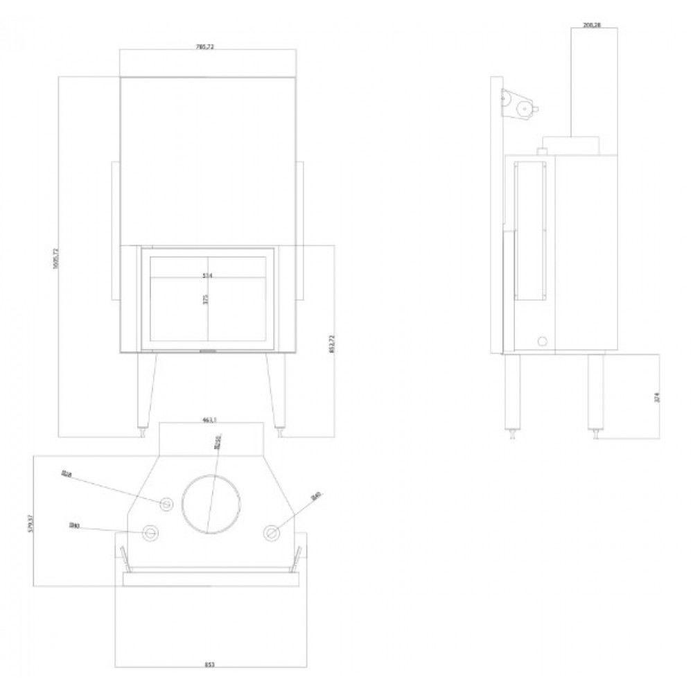 Ενεργειακό τζάκι με υδραυλικό λέβητα πλάτης Balkan Energy ATS STRAIGHT HYDRO 700, 24.56kW | Μοντέρνα Τζάκια | Ενεργειακά Τζάκια |