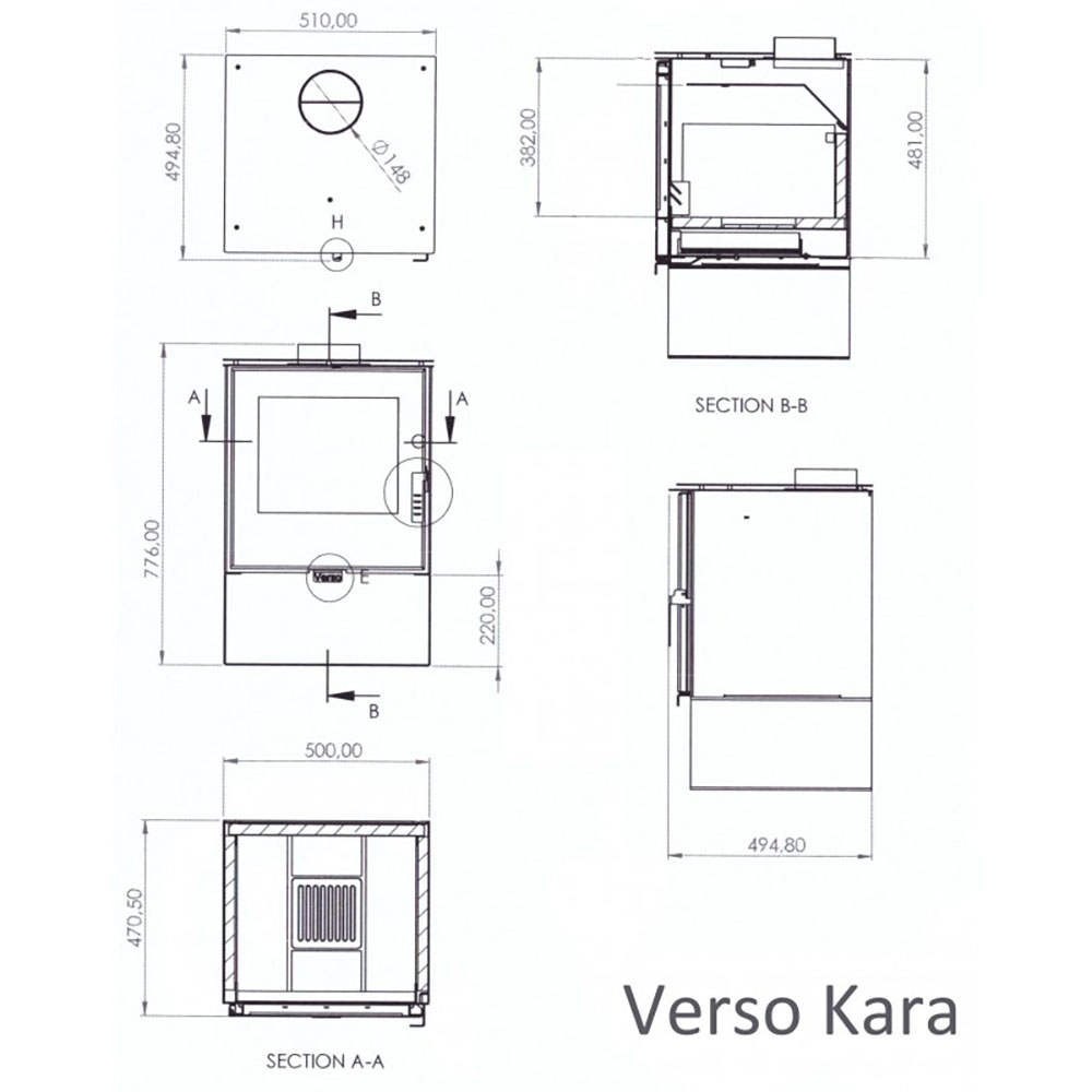 Ξυλόσομπα Verso Kara, 7.5kW | Σόμπες ξύλου | Ξυλόσομπες |