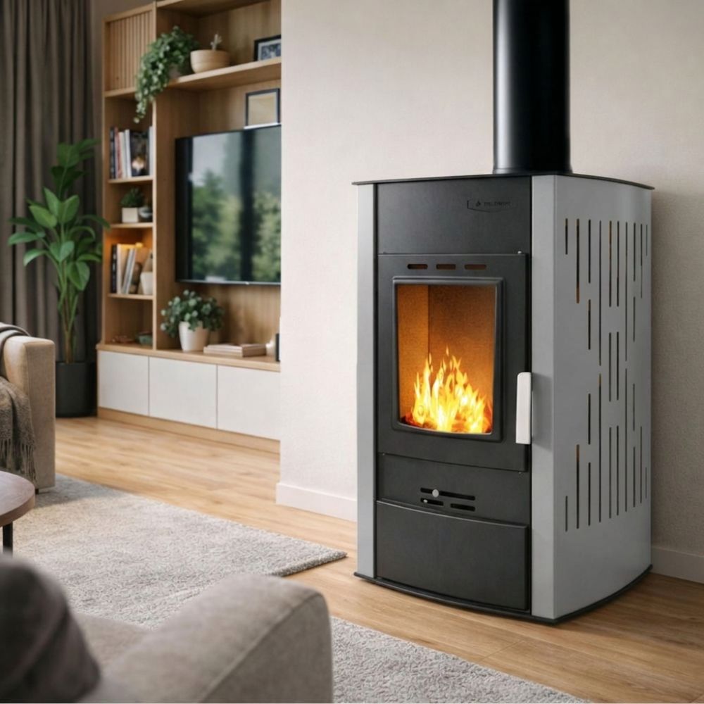Ξυλόσομπα καλοριφερ Velmora Fire ATS HYDRO, γκρί, 25kW | Τζάκια αερίου | Ενεργειακά Τζάκια |