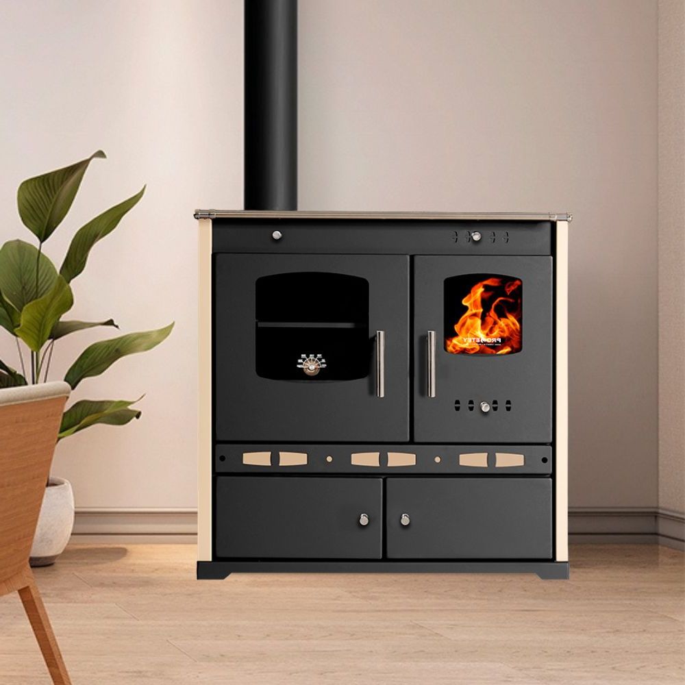 Μασίνα ξύλου Prometey Perfect Eco Lux με αριστερή καμινάδα, ελεφαντόδοντο, 7.5kW | Μασίνες Ξύλου με Φούρνο | Μασίνες Ξύλου |