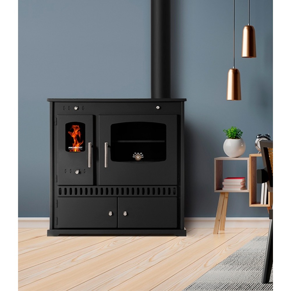 Μασίνα ξύλου Prometey Perfect Eco με δεξιά καμινάδα, μαύρο, 7kW | Μασίνες Ξύλου με Φούρνο | Μασίνες Ξύλου |