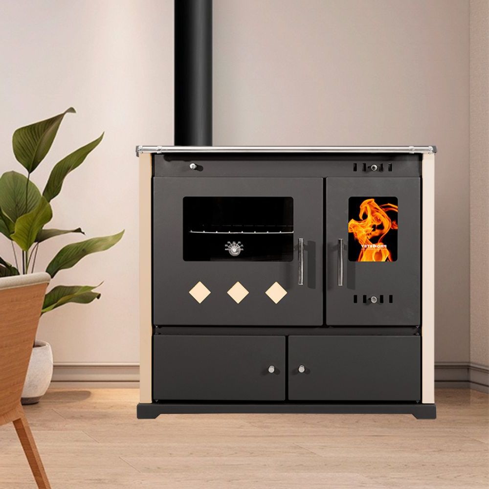 Μασίνα ξύλου Prometey Perfect Practik Lux με αριστερή καμινάδα, ελεφαντόδοντο, 9.5kW | Μασίνες Ξύλου με Φούρνο | Μασίνες Ξύλου |