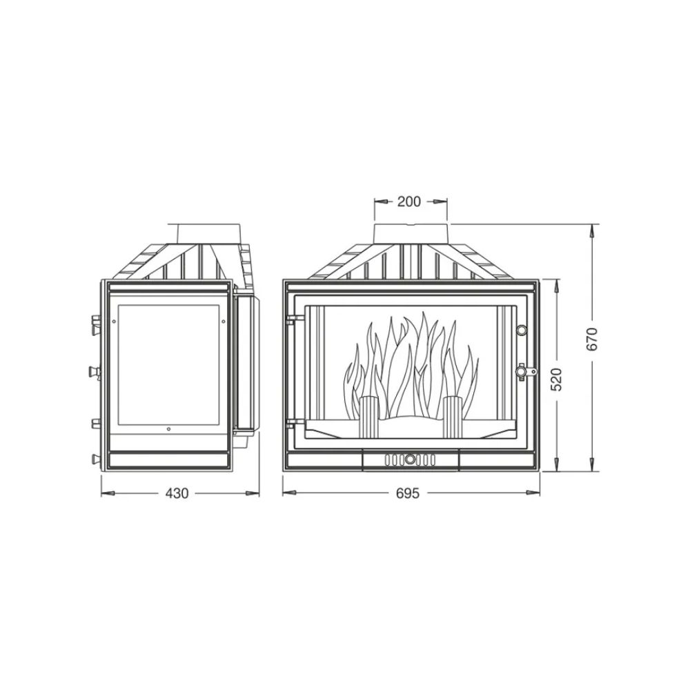 Ενεργειακό τζάκι UNIFLAM 700 STANDARD με αποσβεστήρα, αριστερή πλευρά, 14kW | Μοντέρνα Τζάκια | Ενεργειακά Τζάκια |