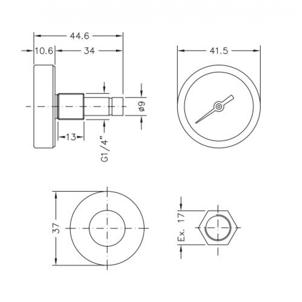 Διμεταλλικό Πυρόμετρο / Θερμόμετρο Cewal, Rear stem DN40 | Εξαρτήματα | Υδραυλικά |