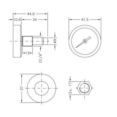 Διμεταλλικό Πυρόμετρο / Θερμόμετρο Cewal, Rear stem DN40 - Παρελκόμενα