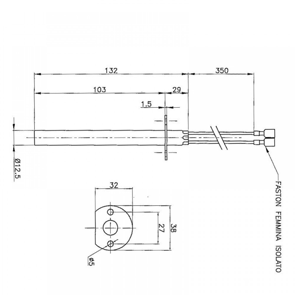 Αντίσταση σόμπας πέλλετ, μήκος 132mm, 400W | Αντιστάσεις σομπών πελλετ | Ανταλλακτικά για σόμπες pellet |