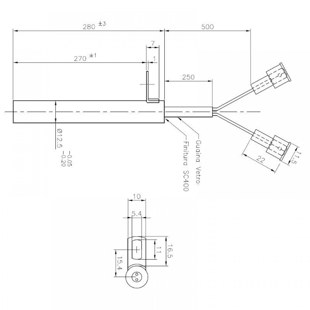 Αντίσταση σόμπας πέλλετ, μήκος 280mm, 470W | Αντιστάσεις σομπών πελλετ | Ανταλλακτικά για σόμπες pellet |