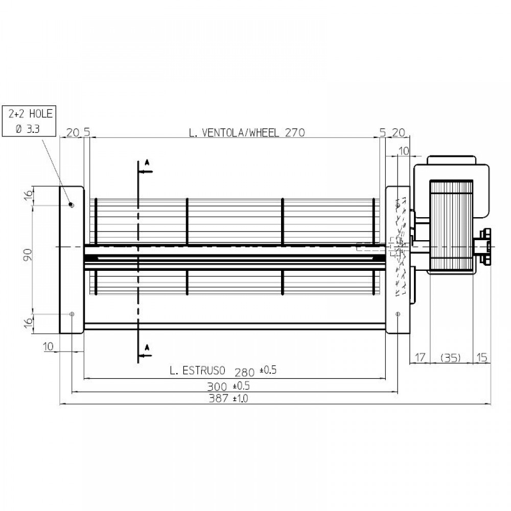 Εφαπτομενικός βεντιλατέρ σόμπας πέλλετ Ø80 mm, Ροής 305 m³/h - TGA 80/1-270/35 EMMEVI - FERGAS 158205 | Βεντιλατέρς σομπών πέλλετ | Ανταλλακτικά για σόμπες pellet |