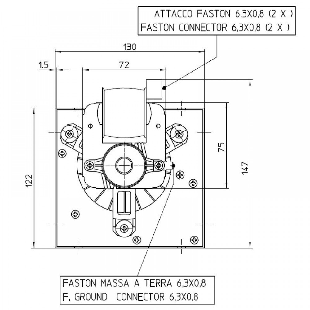 Εφαπτομενικός βεντιλατέρ σόμπας πέλλετ Ø80 mm, Ροής 305 m³/h - TGO 80/1-270/35 EMMEVI - FERGAS 153459 | Βεντιλατέρς σομπών πέλλετ | Ανταλλακτικά για σόμπες pellet |