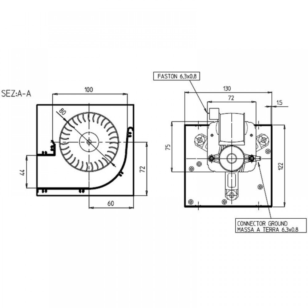 Εφαπτομενικός βεντιλατέρ σόμπας πέλλετ Ø80 mm, Ροής 250 m³/h - TGO 80/1-270/35 EMMEVI - FERGAS 153459 | Βεντιλατέρς σομπών πέλλετ | Ανταλλακτικά για σόμπες pellet |