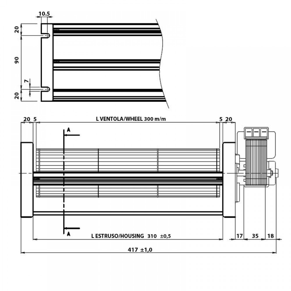 Εφαπτομενικός βεντιλατέρ σόμπας πέλλετ Ø80 mm, Ροής 250 m³/h - TGO 80/1-270/35 EMMEVI - FERGAS 153459 | Βεντιλατέρς σομπών πέλλετ | Ανταλλακτικά για σόμπες pellet |