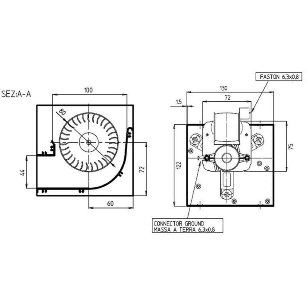 Εφαπτομενικός βεντιλατέρ σόμπας πέλλετ Ø80 mm, Ροής 250 m³/h - TGO 80/1-300/35 EMMEVI - FERGAS 149508 | Βεντιλατέρς σομπών πέλλετ | Ανταλλακτικά για σόμπες pellet |