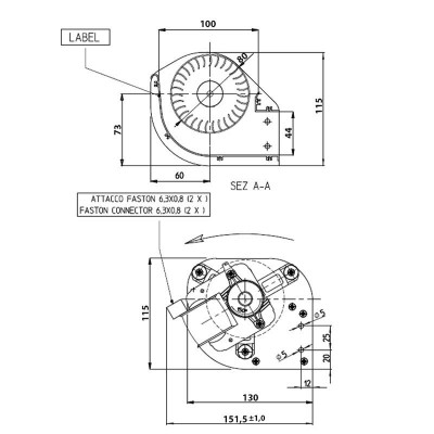 Εφαπτομενικός βεντιλατέρ σόμπας πέλλετ Ø80 mm, Ροής 175-195 m³/h - TGO 80/1-300/35 EMMEVI - FERGAS 149502 - Centrifugal fan Fergas, flow 121 m³/h