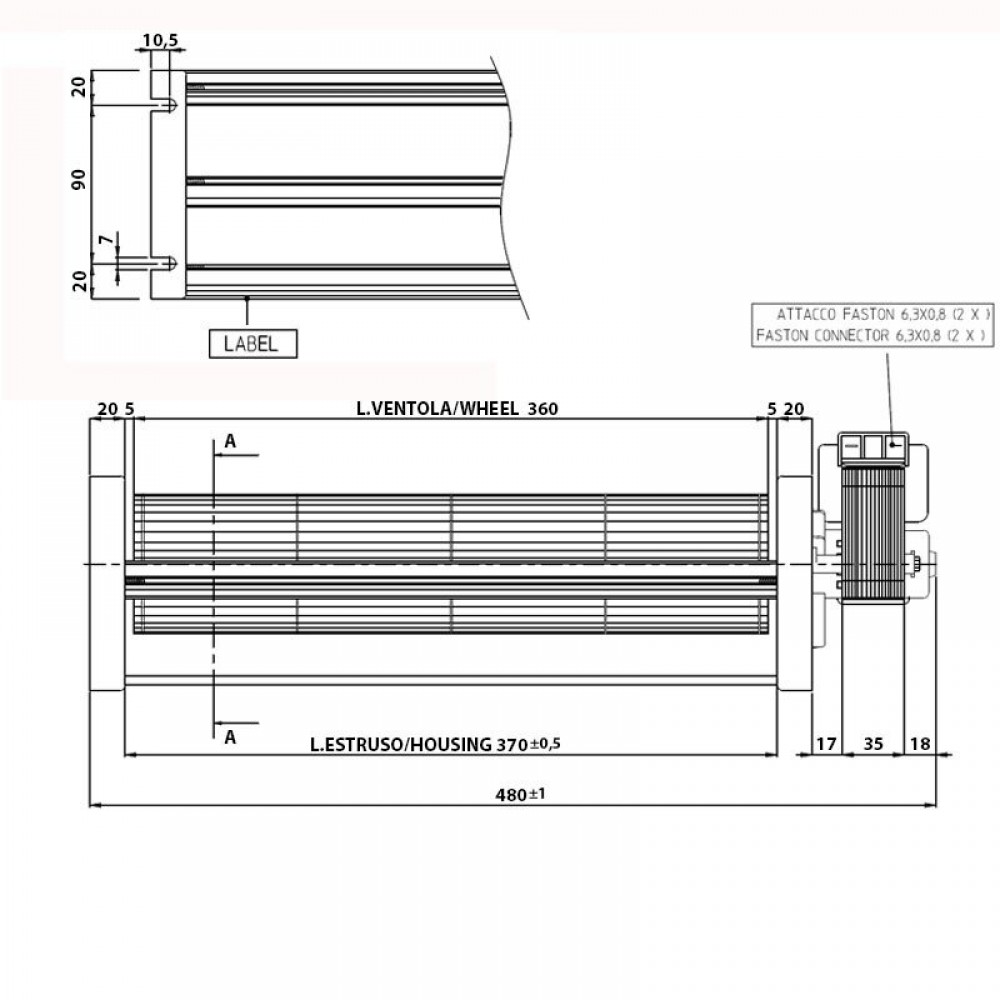 Εφαπτομενικός βεντιλατέρ σόμπας πέλλετ Ø80 mm, Ροής 251-302 m³/h - TGA 80/1-360/35 EMMEVI - FERGAS 153503 | Βεντιλατέρς σομπών πέλλετ | Ανταλλακτικά για σόμπες pellet |