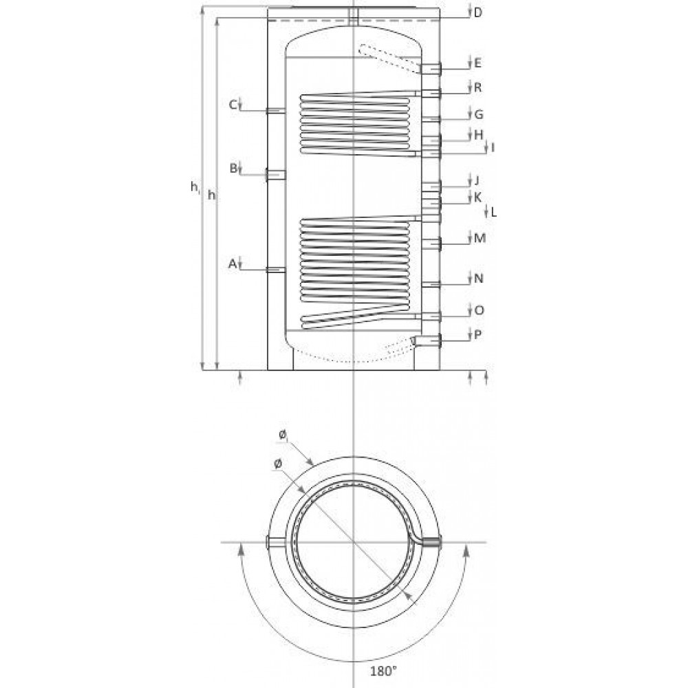 Δοχείο αδράνειας Sunsystem, Μοντέλο PR2 800, Χωρητικότητα 800 λίτρα, Δύο εναλλάκτες (σερπαντίνες) | Δοχεία Αδρανείας | Ζεστό νερό |