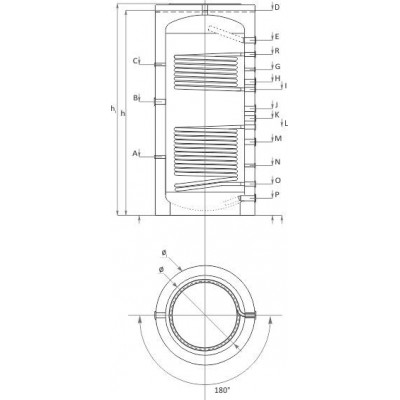 Δοχείο αδράνειας Sunsystem, Μοντέλο PR2 2500, Χωρητικότητα 2500 λίτρα, Δύο εναλλάκτες (σερπαντίνες), Βιομηχανικό - Δοχεία Αδρανείας