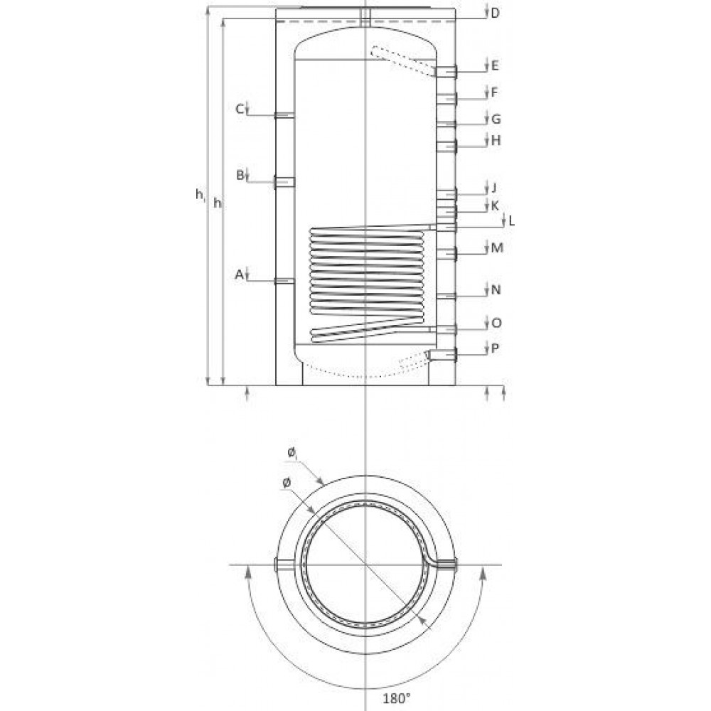 Δοχείο αδράνειας Sunsystem, Μοντέλο PR 1500, Χωρητικότητα 1500 λίτρα, Μια σερπαντίνα ανταλλαγής θερμότητας, Βιομηχανικό | Δοχεία Αδρανείας | Ζεστό νερό |